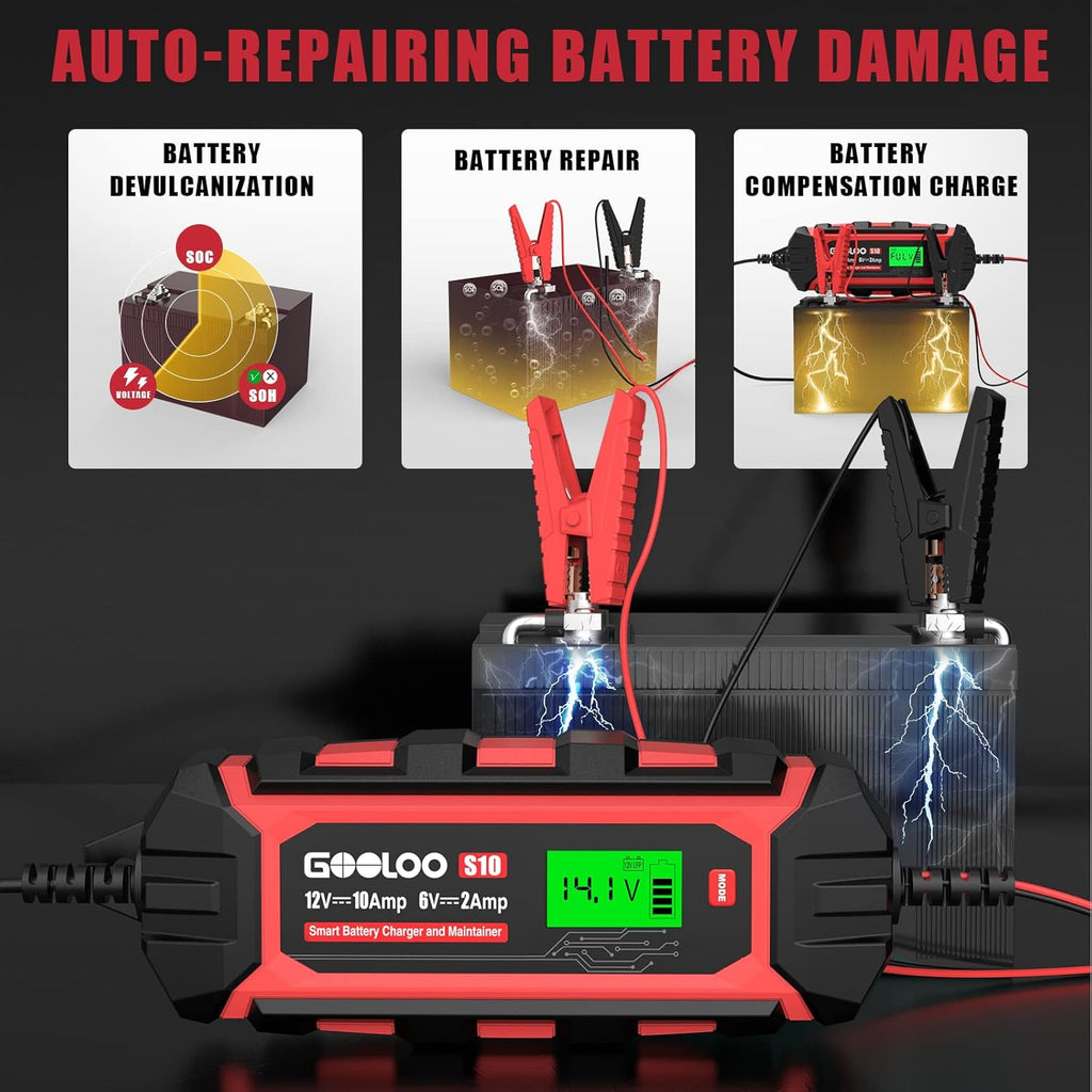 10-Amp 6V 12V Fully Automatic Battery Charger Maintainer, Pack of 2 M48130