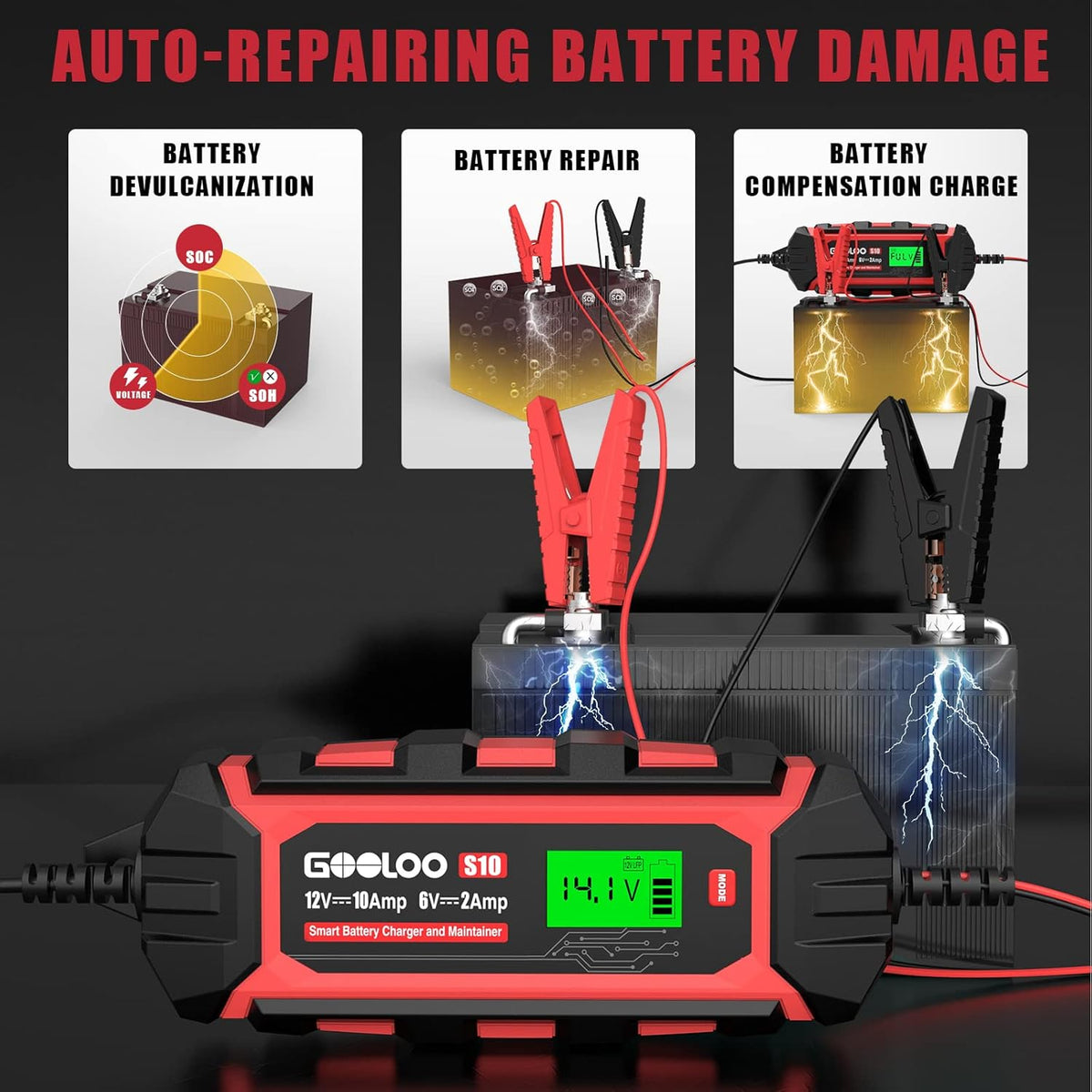 10-Amp 6V 12V Fully Automatic Battery Charger Maintainer, Pack of 2 M48130
