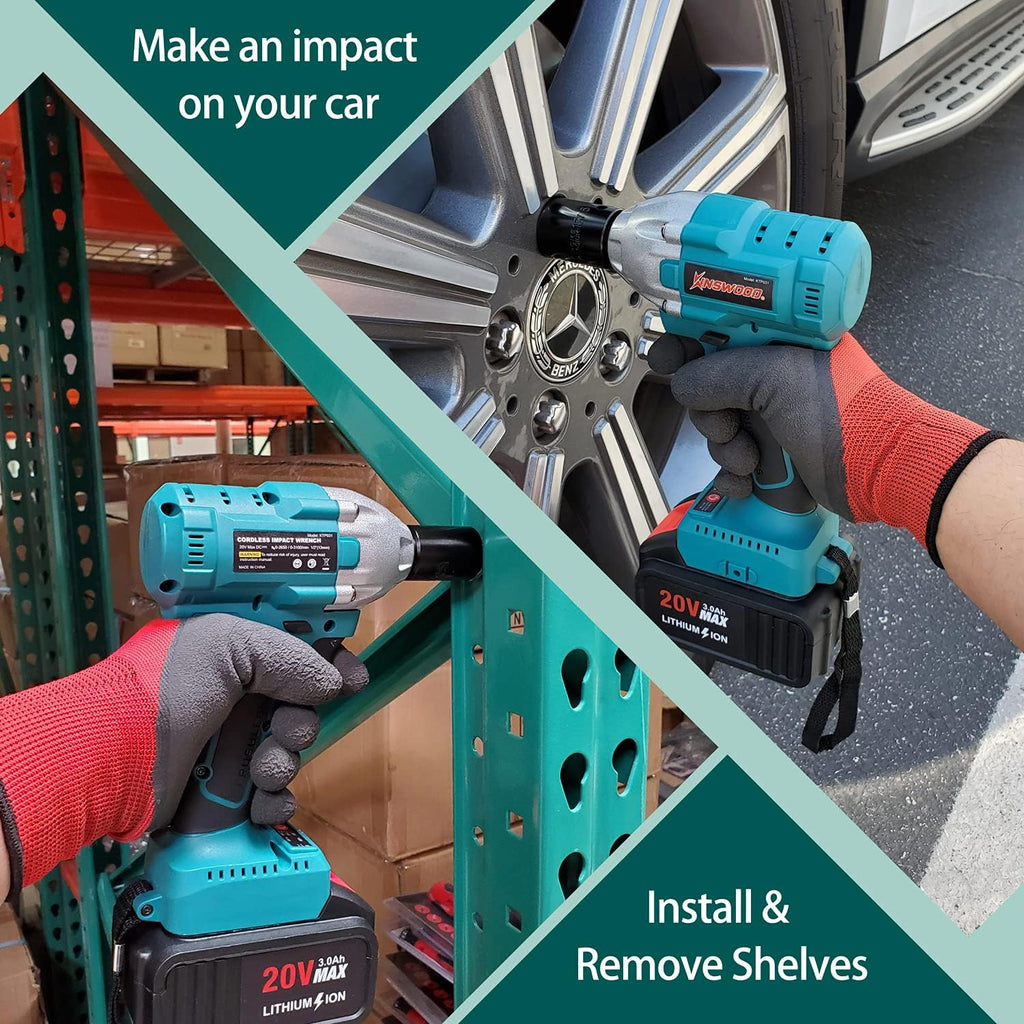 Cordless Impact Wrench, 1/2 Chuck, 3100RPM, 320 ft-lbs, 20V 2x3.0AH Battery V1689