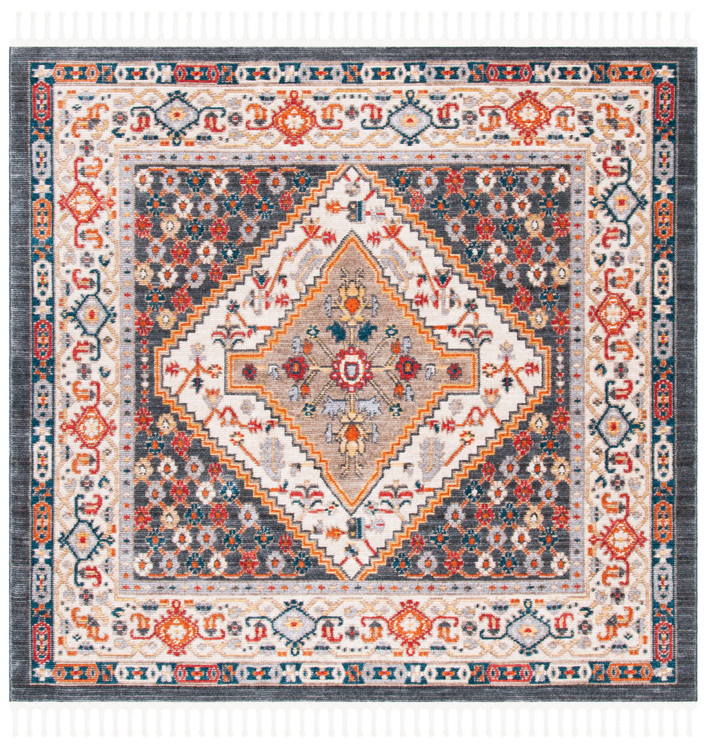 Charcoal/Ivory Floral Bordered Area Rug I8378
