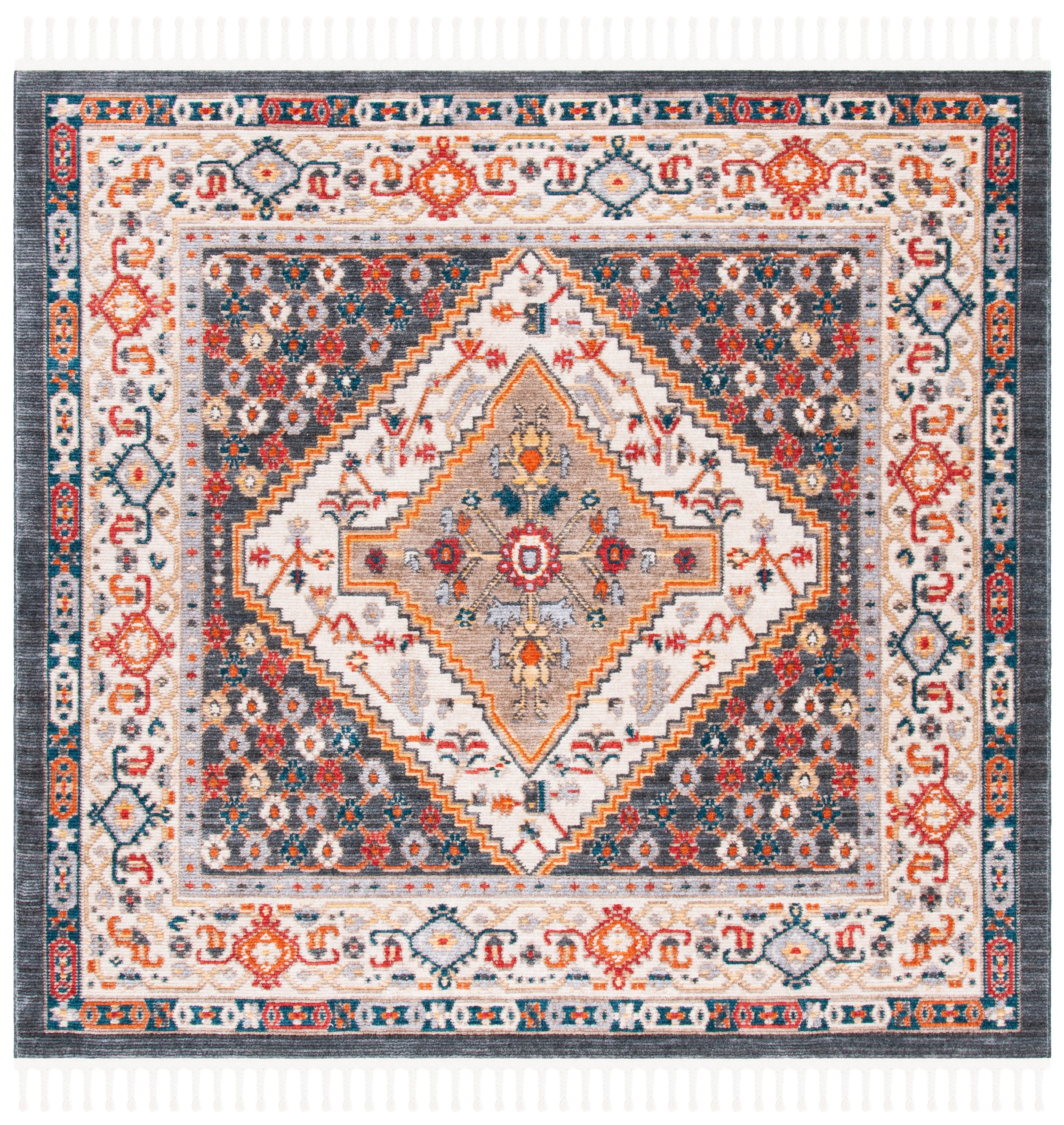 Charcoal/Ivory Floral Bordered Area Rug I8378