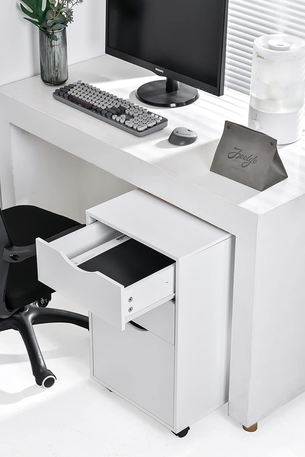 White 3 Drawer Wooden Mobile Filing Cabinet with Wheels V871