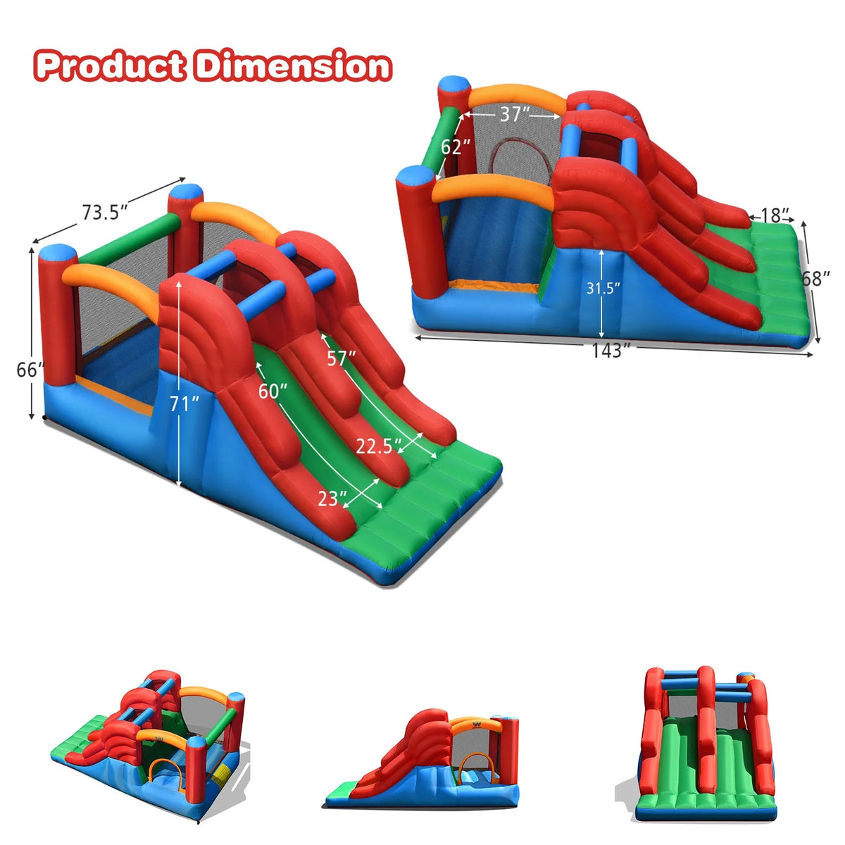 Inflatable Bounce House 3-in-1 Dual Slides Jumping Castle with Blower H8710