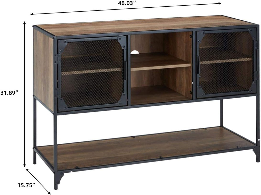 Rustic Brown Kitchen Storage Cabinet with Metal Mesh Doors and Adjustable Shelves S769