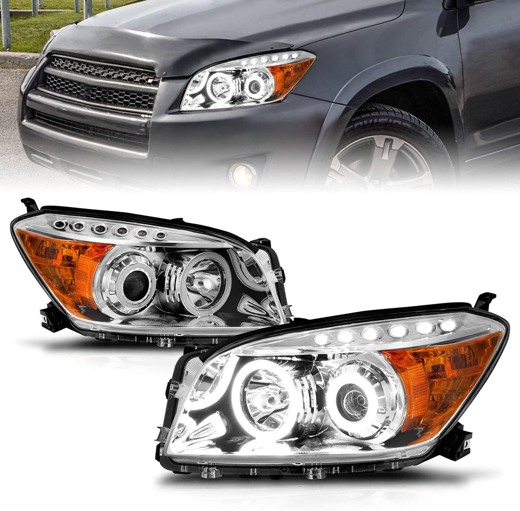 Chrome Dual LED Halo Projector Headlights Set for Toyota Rav4 K204550