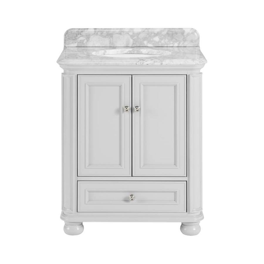 Light Gray Undermount Single Sink Bathroom Vanity with Natural Carrara Marble Top T160