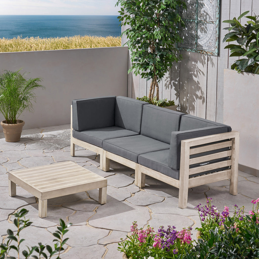 Gray Acacia Wood Sofa and Table Set with Cushions I72046