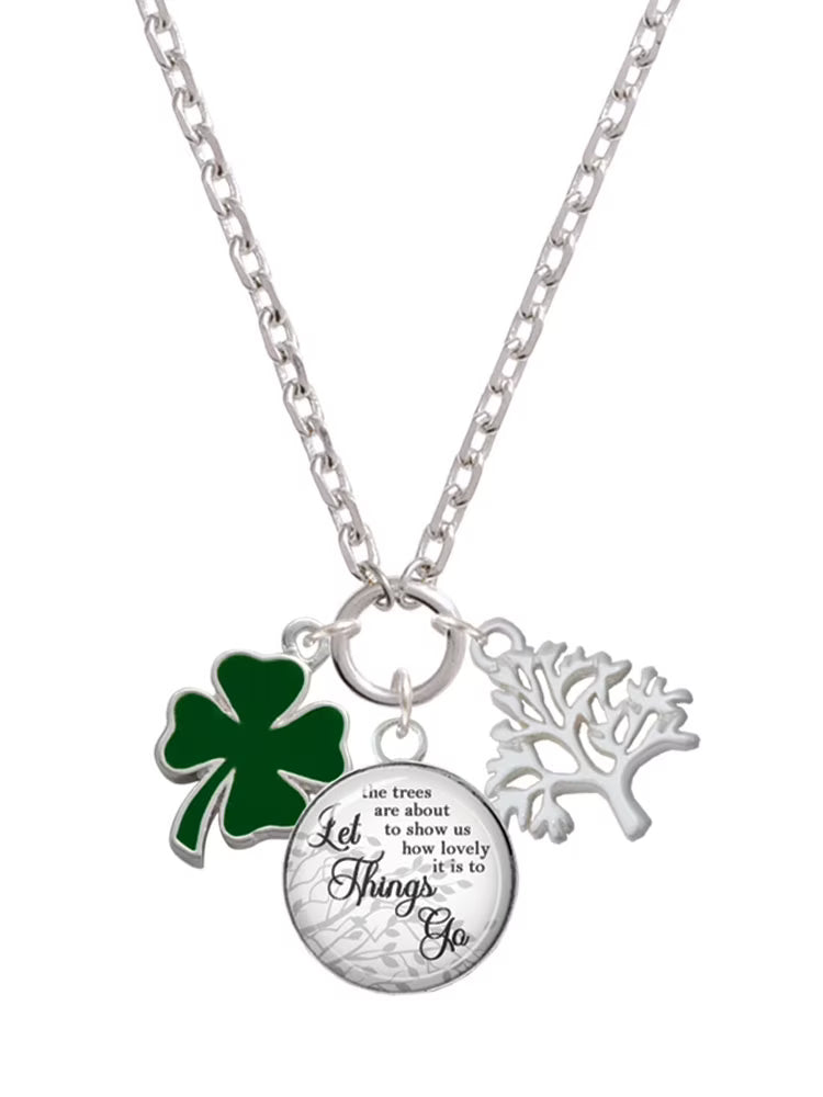 Green Enamel Four Leaf Clover Charm Necklace, 28" Y47202