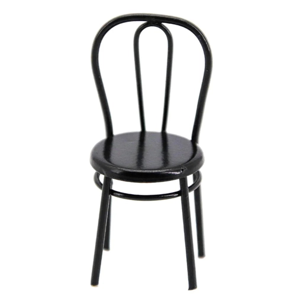 Black Metal Dollhouse Miniature Dining Furniture Seat X25880