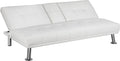 White Faux Leather Futon Set Convertible Sleeper Loveseat Daybed B149642
