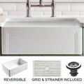 White 30 inch Farmhouse Fireclay Kitchen Sink with Grid and Strainer J664035