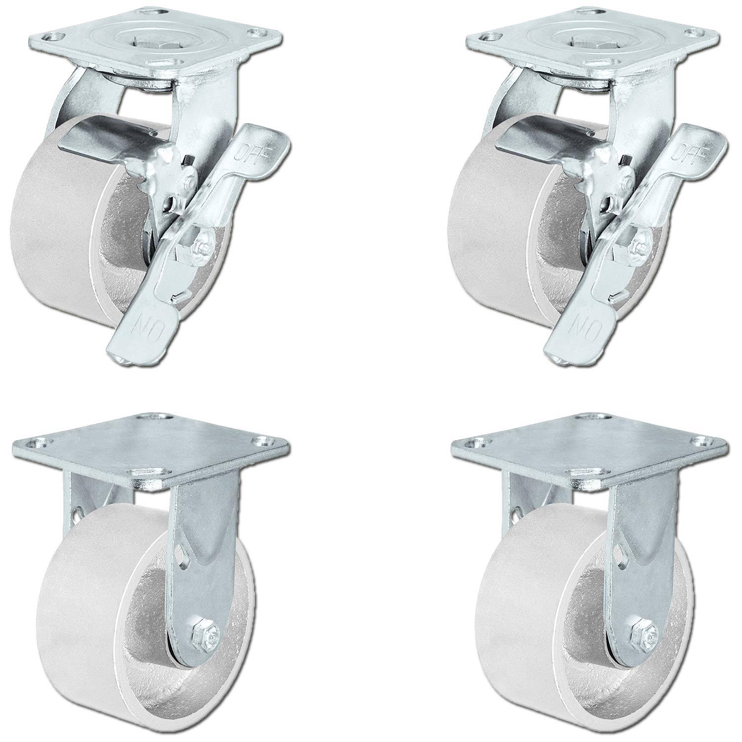 2 Swivel Casters with Brakes & 2 Rigid Steel Wheel Casters F5932