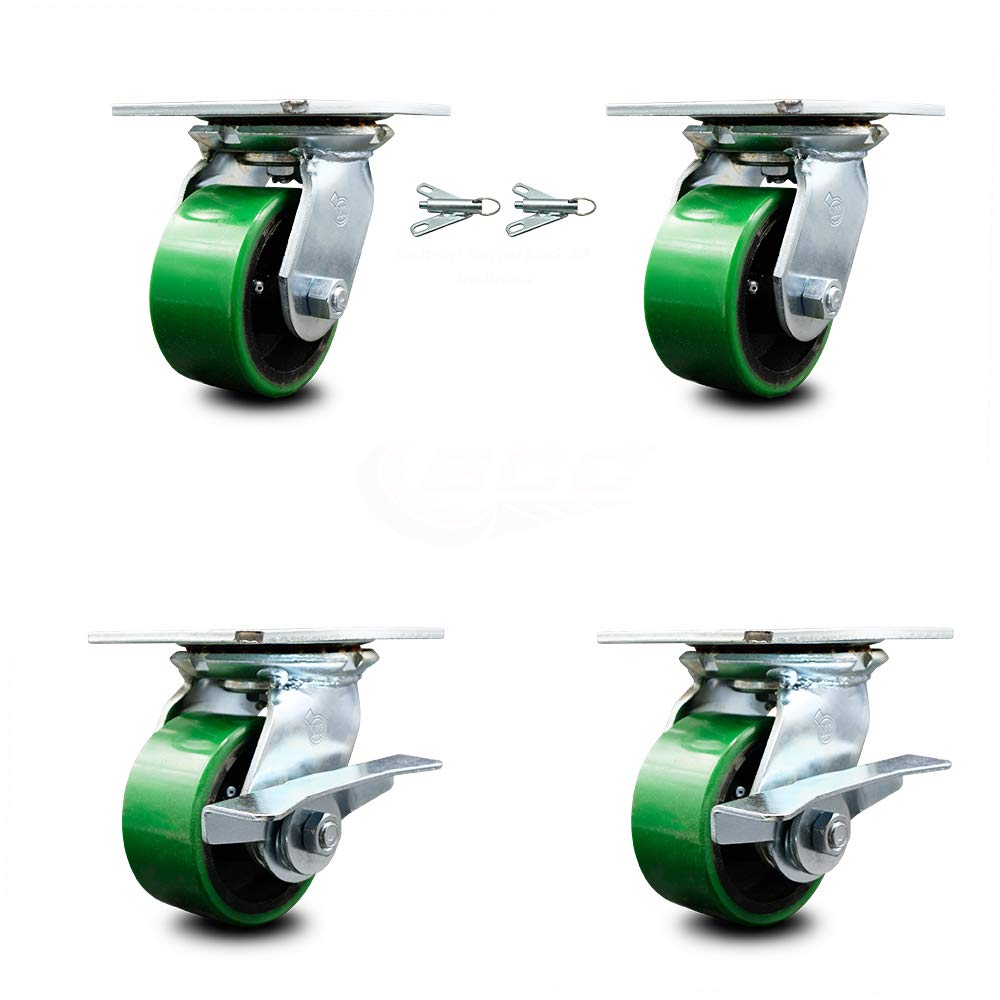 Set of 4 Polyurethane Swivel Casters with Green Wheels B40179