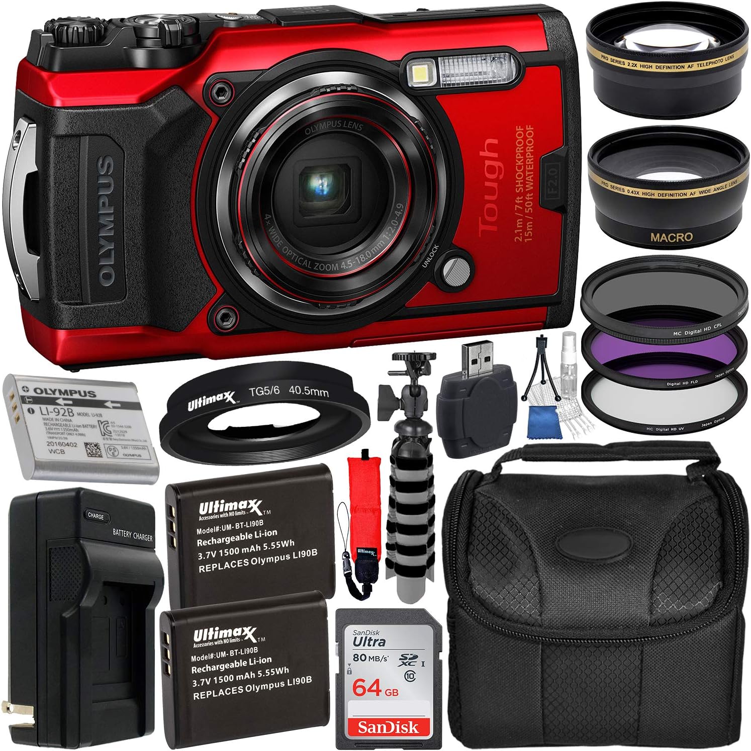 Olympus Tough TG-6 Digital Camera with Deluxe Accessory Bundle A61085