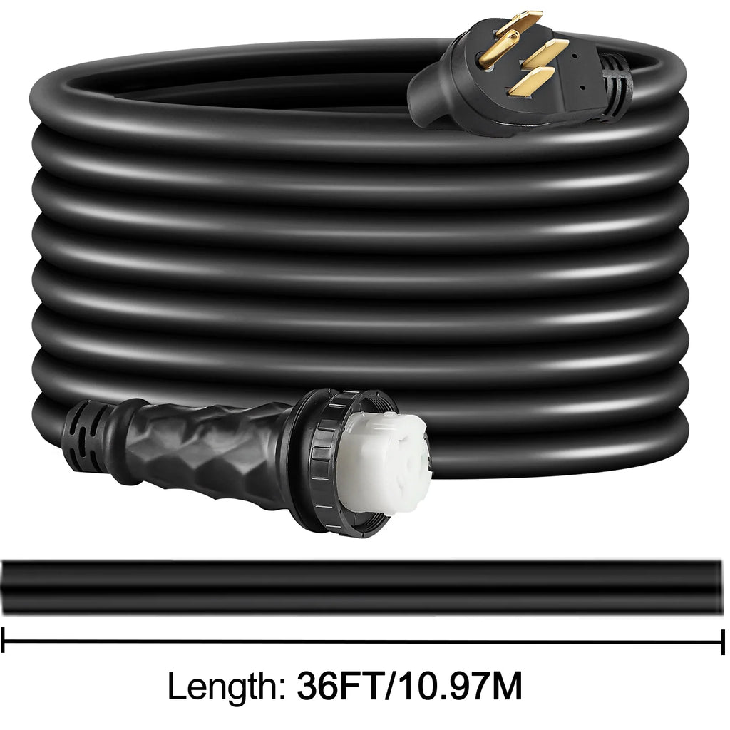 RV Shore Power Extension Cord 50A 36ft 125/250V STW 6AWG/3C+8AWG/1C NEMA SS2-50R Twist Lock Plug NEMA 14-50P J971