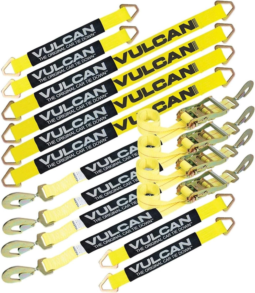 Complete Axle Strap Tie Down Kit with Snap Hook Ratchet Straps - Yellow - Includes (4) 22 Axle Straps, (4) 36 Axle Straps, and (4) 8' Snap Hook Ratchet Straps H513