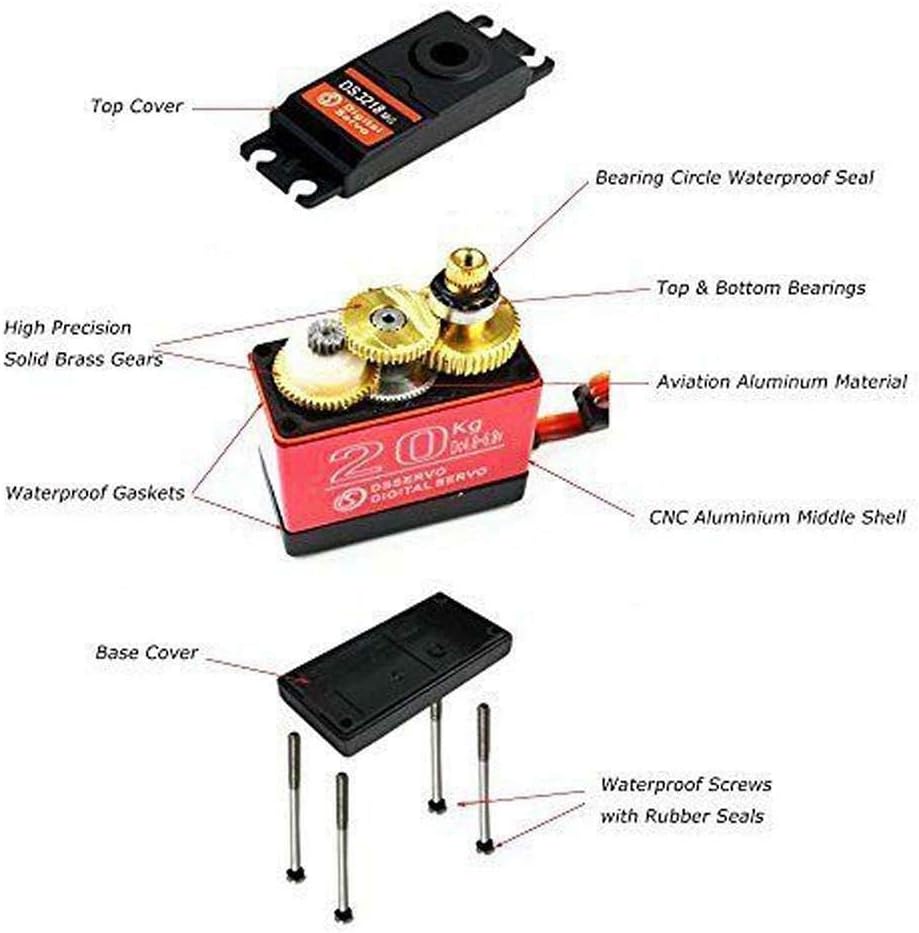 4 Sets DS3218 20KG Full Metal Gear 25T Servo Arm Digital Servo Waterproof for RC Cars, Control Angle 180 Pack of 2 U729