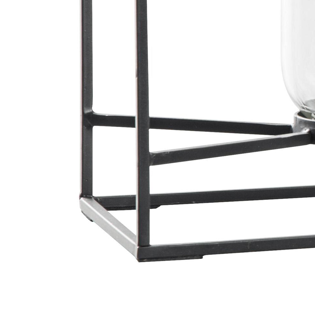 3 Glass Hurricane Candle Holders with Metal Frame, Black and Gold I55605