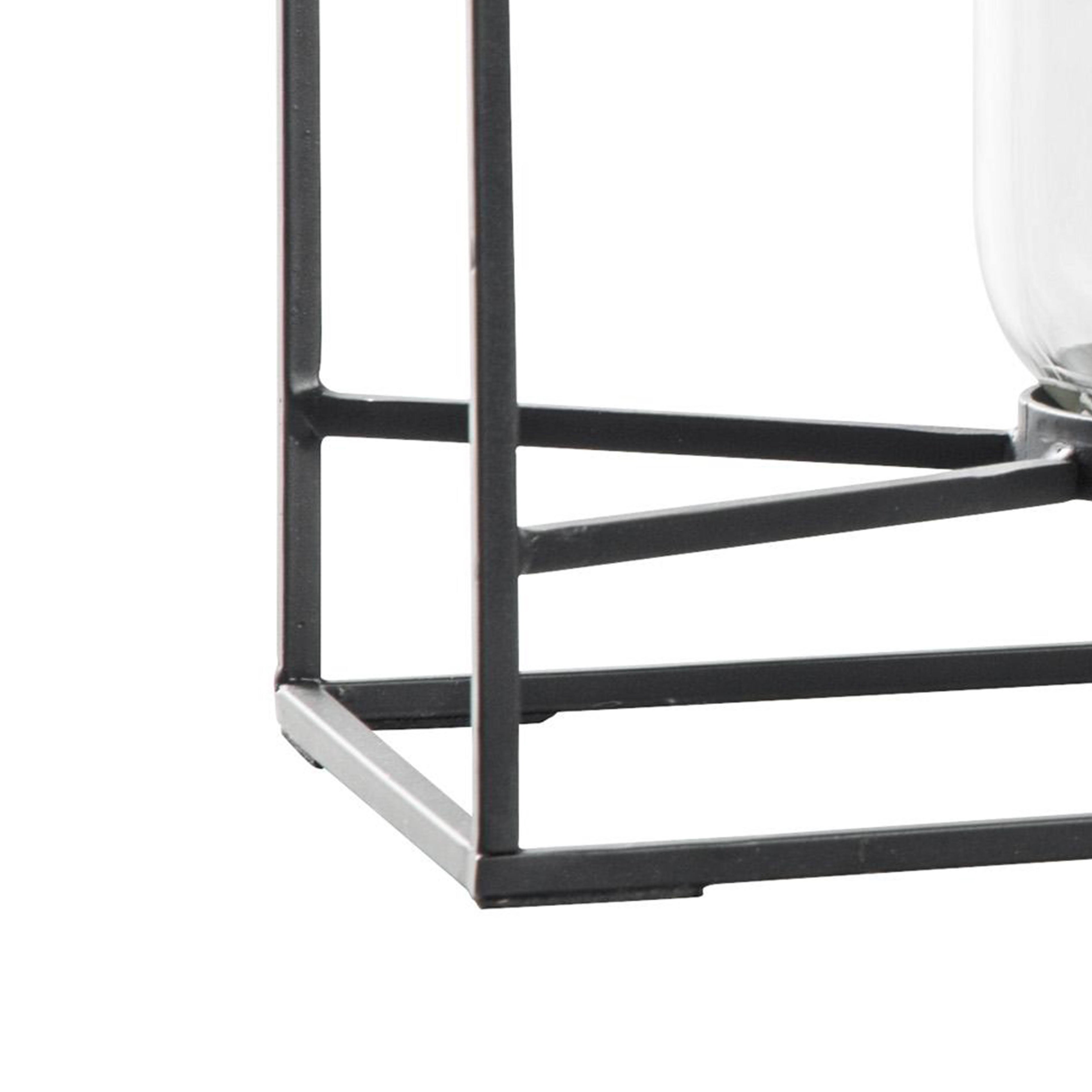 3 Glass Hurricane Candle Holders with Metal Frame, Black and Gold I55605