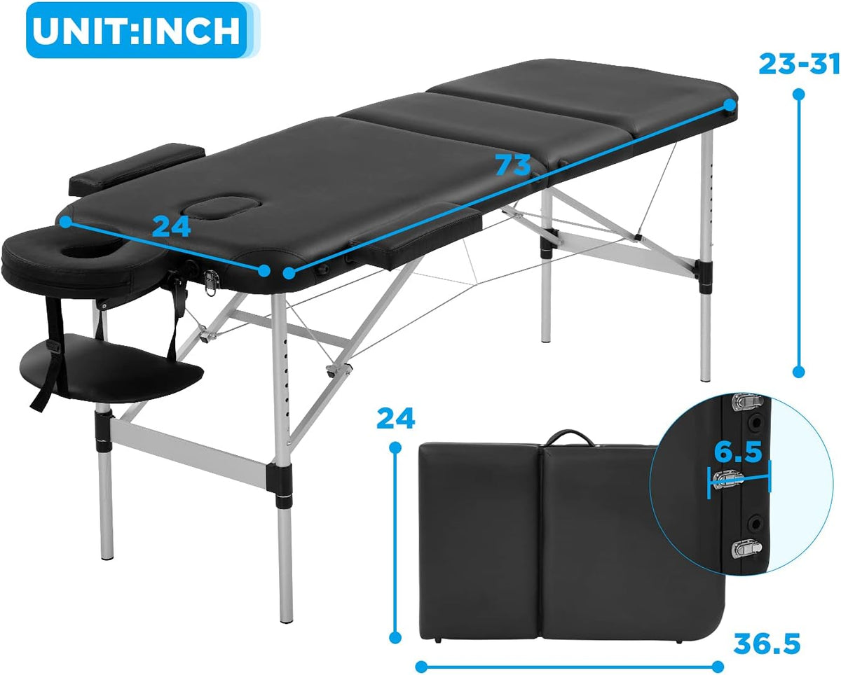 Portable 3 Folding Massage Table with Carry Case Q86815