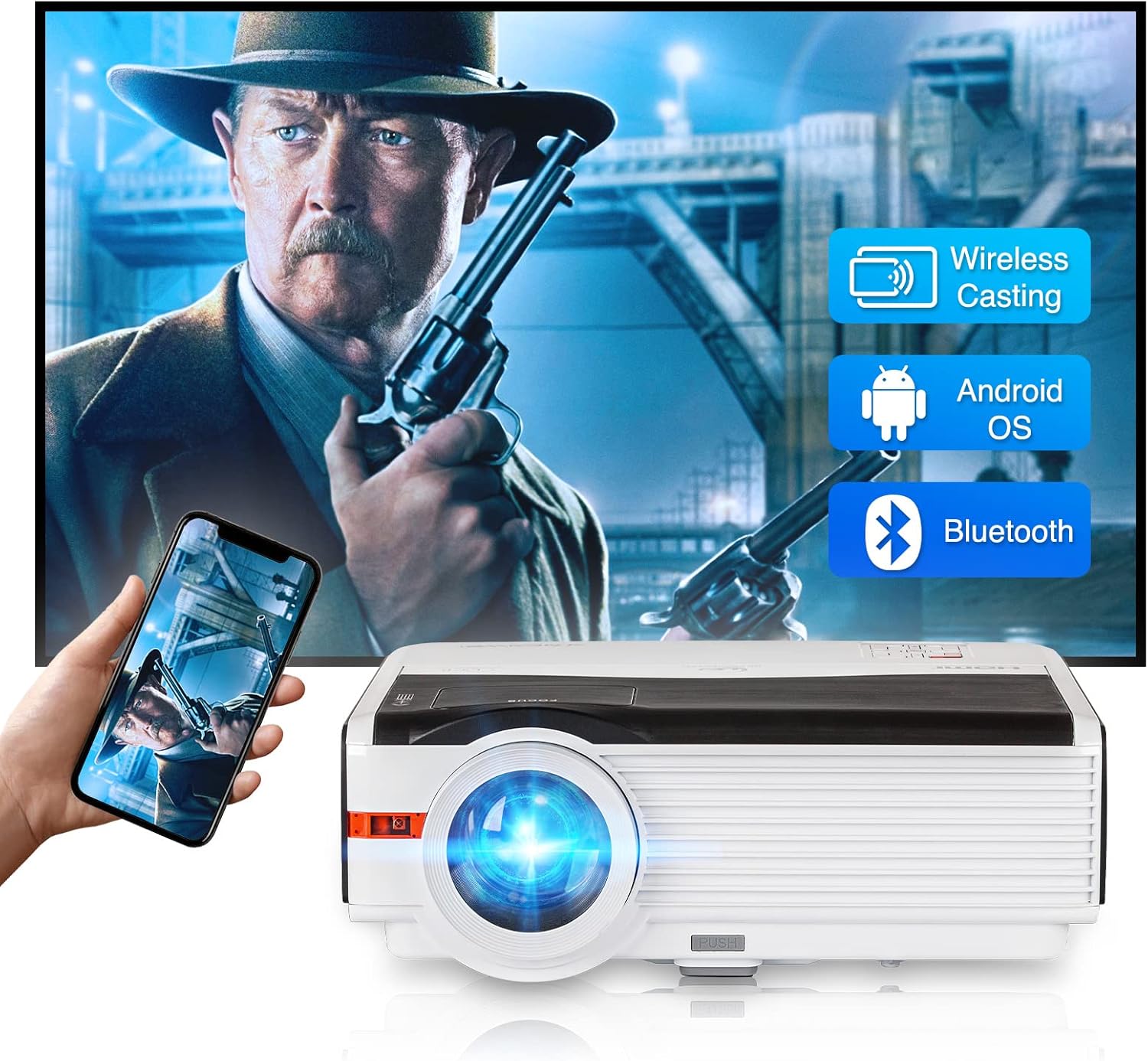 8000 Lumen FHD 1080P Smart Projector with WiFi, Bluetooth, Built-in OS T485