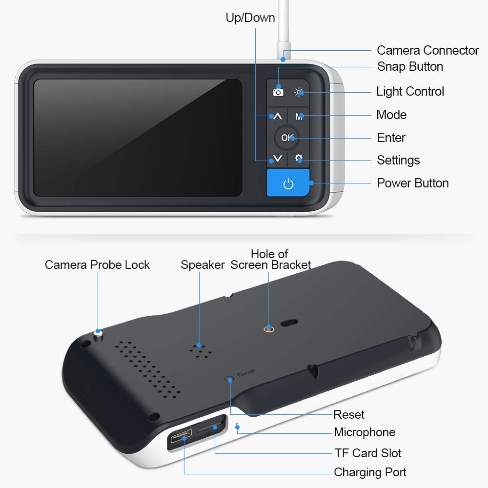 Digital Otoscope with 4.5 Inches Screen, 3.9mm Ear Camera, 6 LED Lights, 32GB Card, Ear Wax Removal Tool, 2500 mAh Rechargeable Battery, Pack of 2 A8547