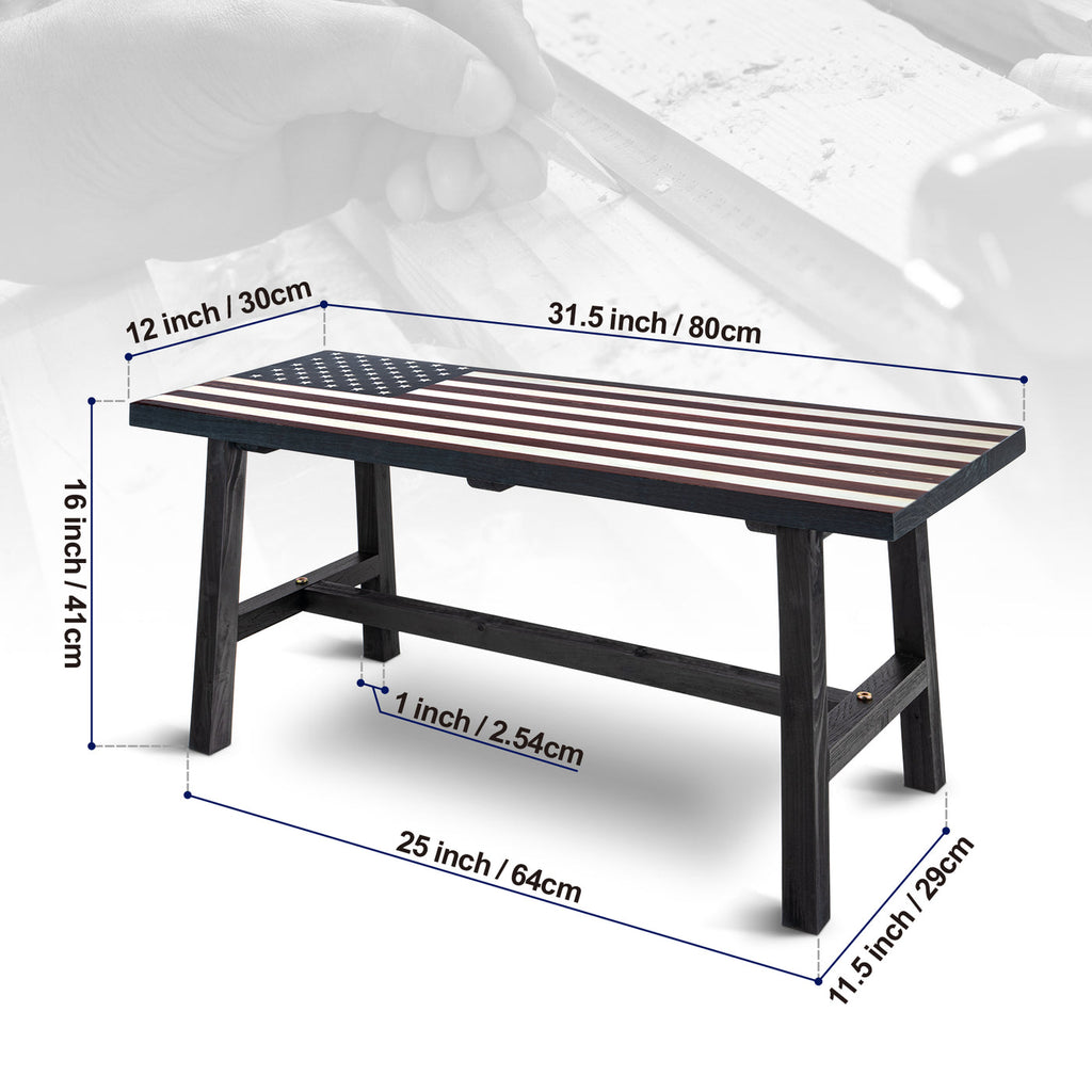Wooden American Flag Patio Bench D624