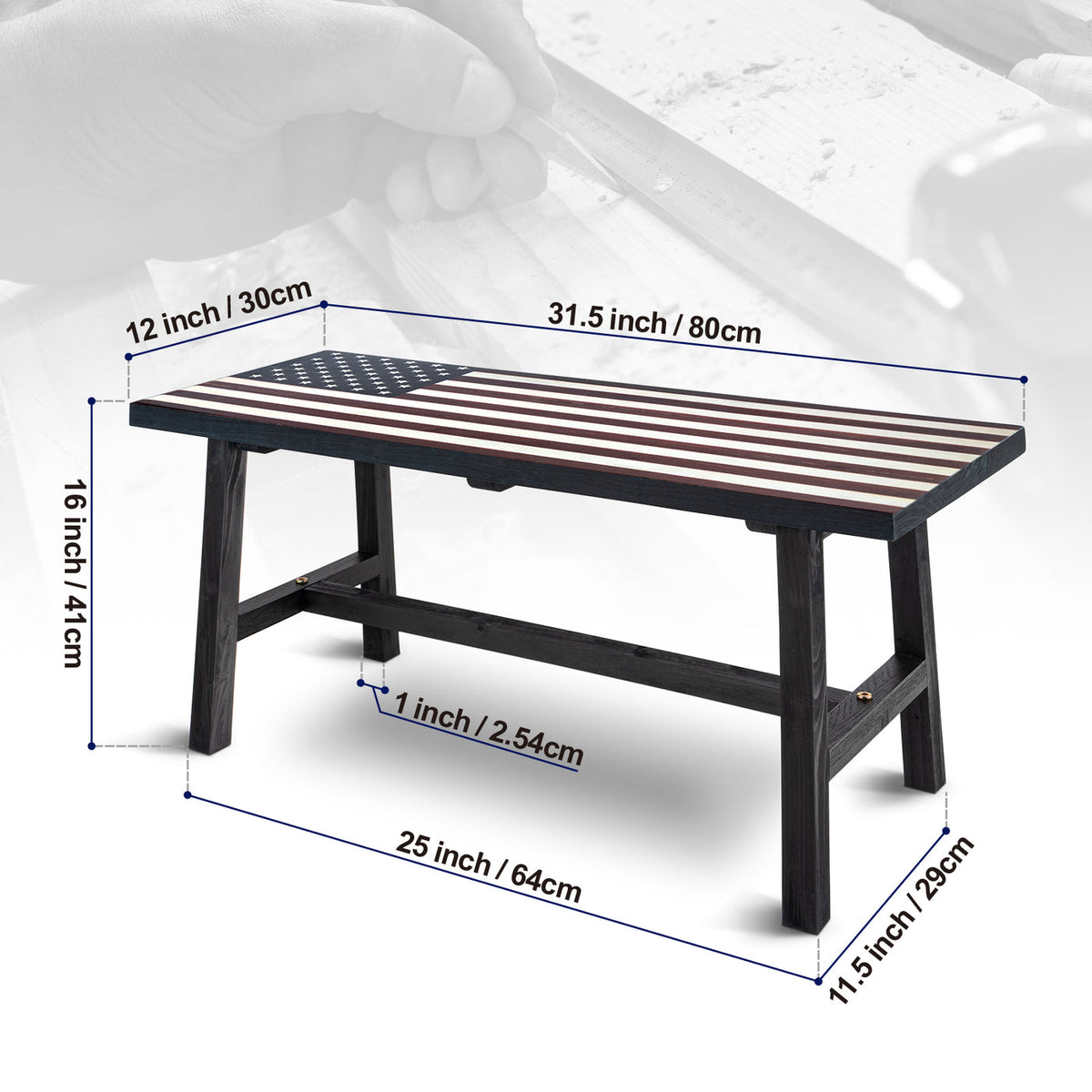 Wooden American Flag Patio Bench D624