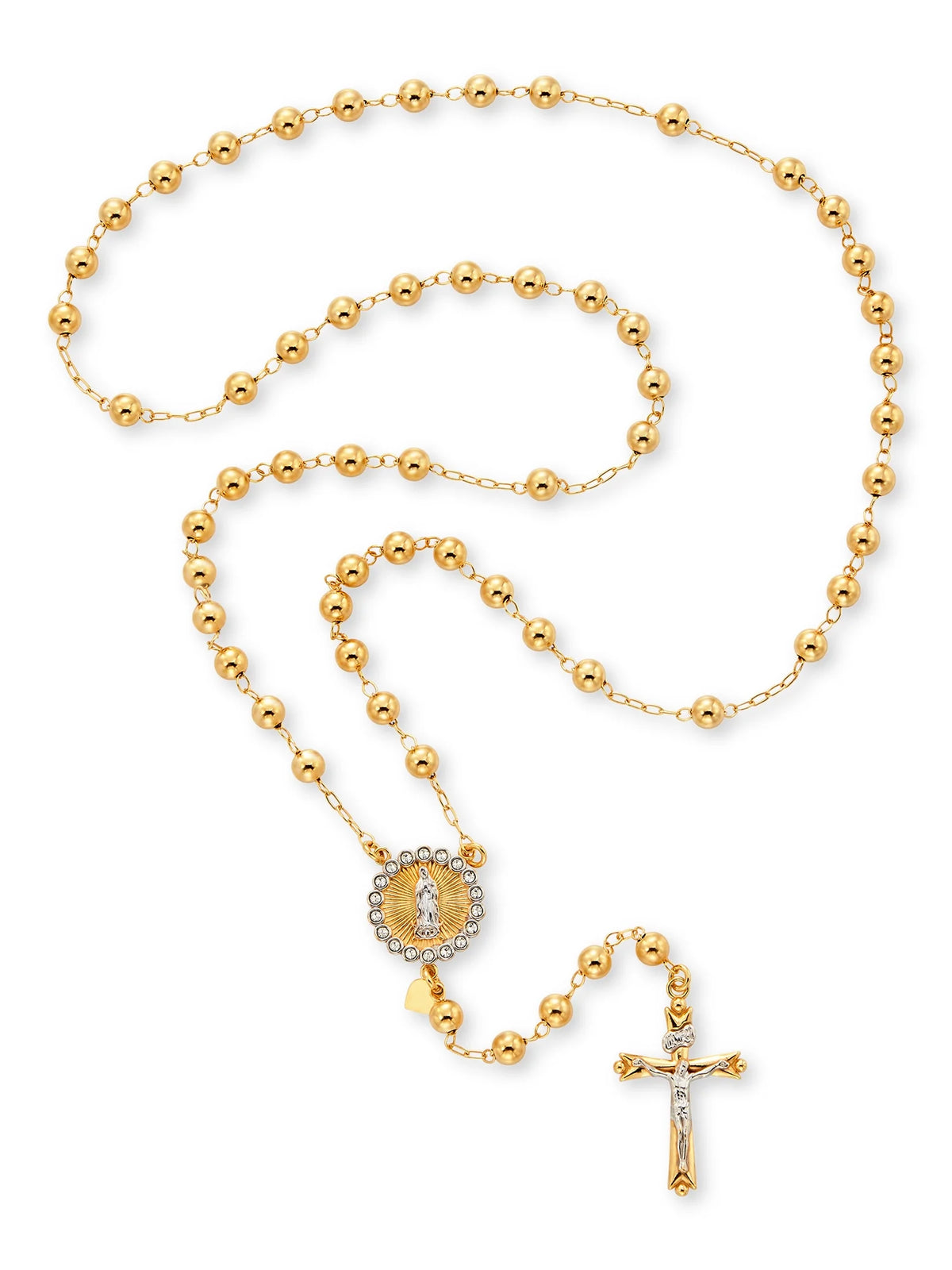 14K Gold Plated Sterling Silver Crystal Rosary Necklace 26" J62766