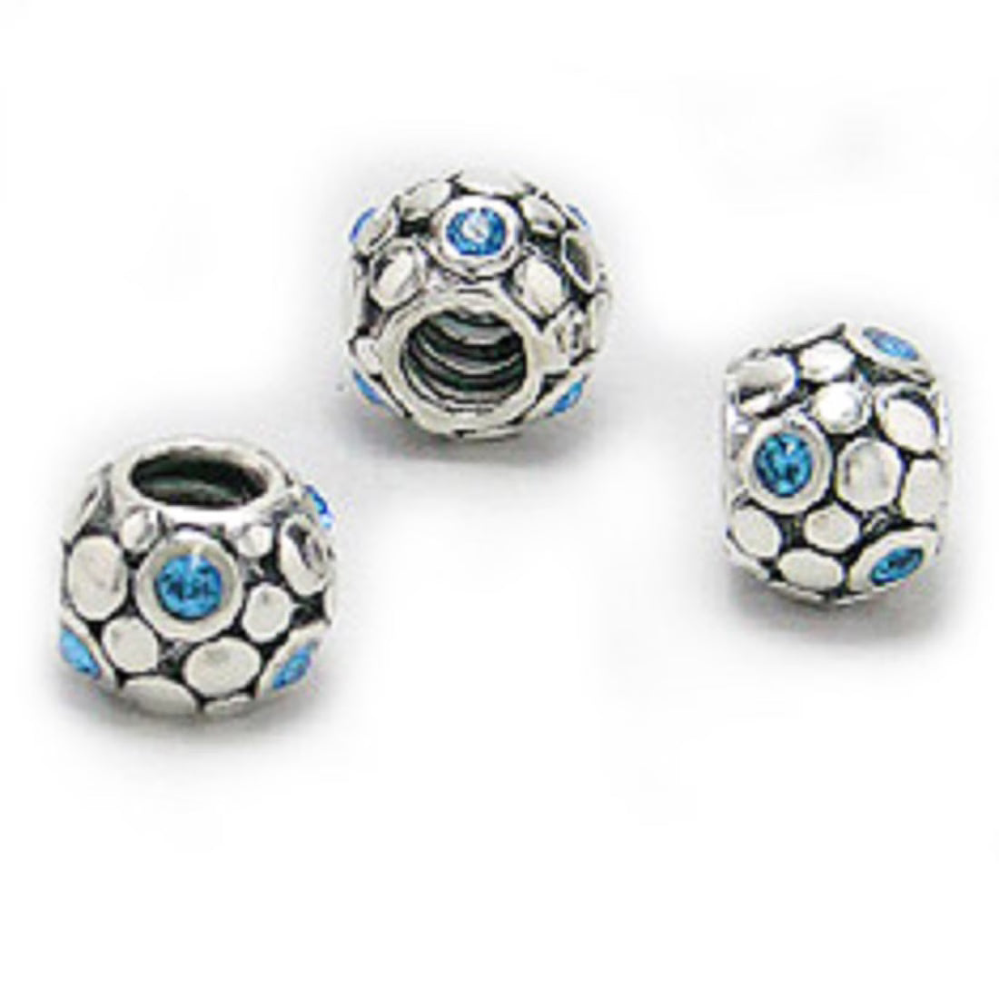 Sterling Silver Bead with Aqua Cubic Zirconias B18559