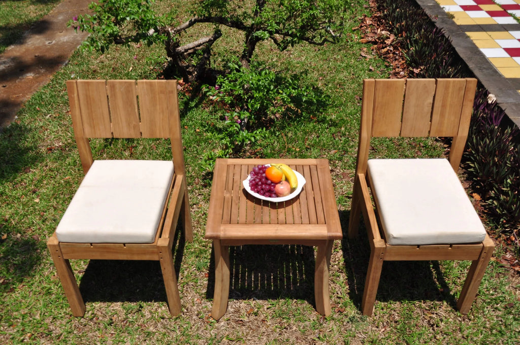 Teak 2 Seater 3 Pc Dining Set with Side Table and 2 Armless Chairs X4268