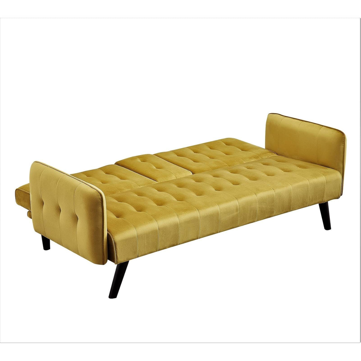 Yellow Tufted Convertible Velvet Sofa Bed with Cup Holder P329