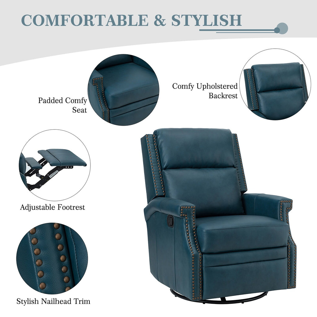 TURQUOISE Genuine Leather Swivel Recliner Set of 2 K81422