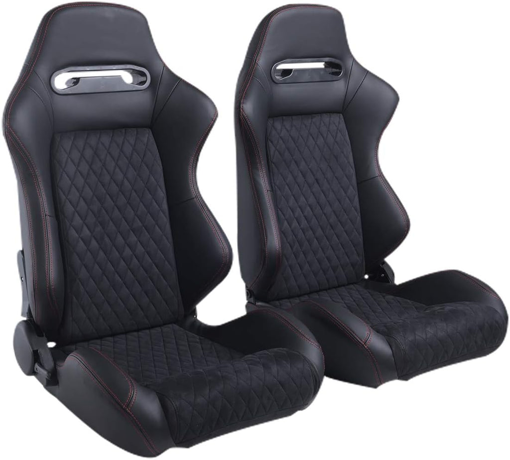 Racing Seats, 1 Pair Bucket Seats with Dual Lock Sliders, PVC Leather D798
