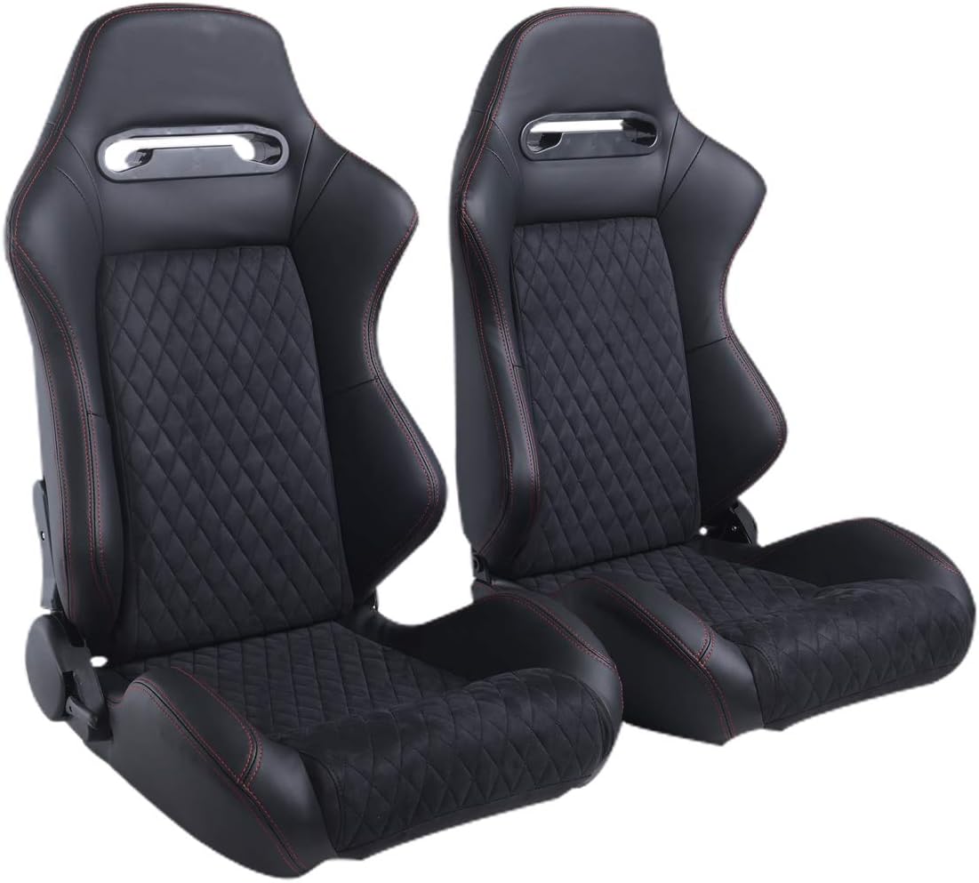 Racing Seats, 1 Pair Bucket Seats with Dual Lock Sliders, PVC Leather D798