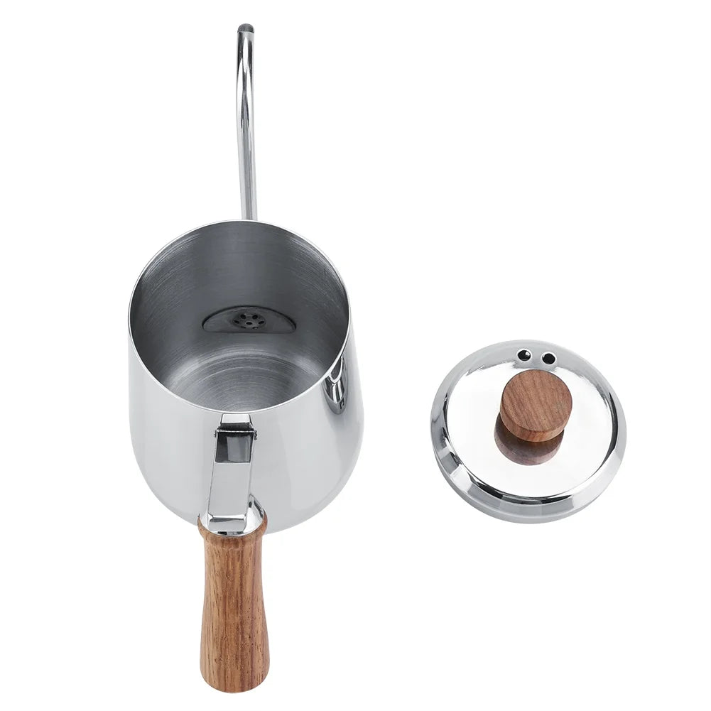 Stainless Steel Wooden Handle Gooseneck Coffee Kettle, 350ml K437454