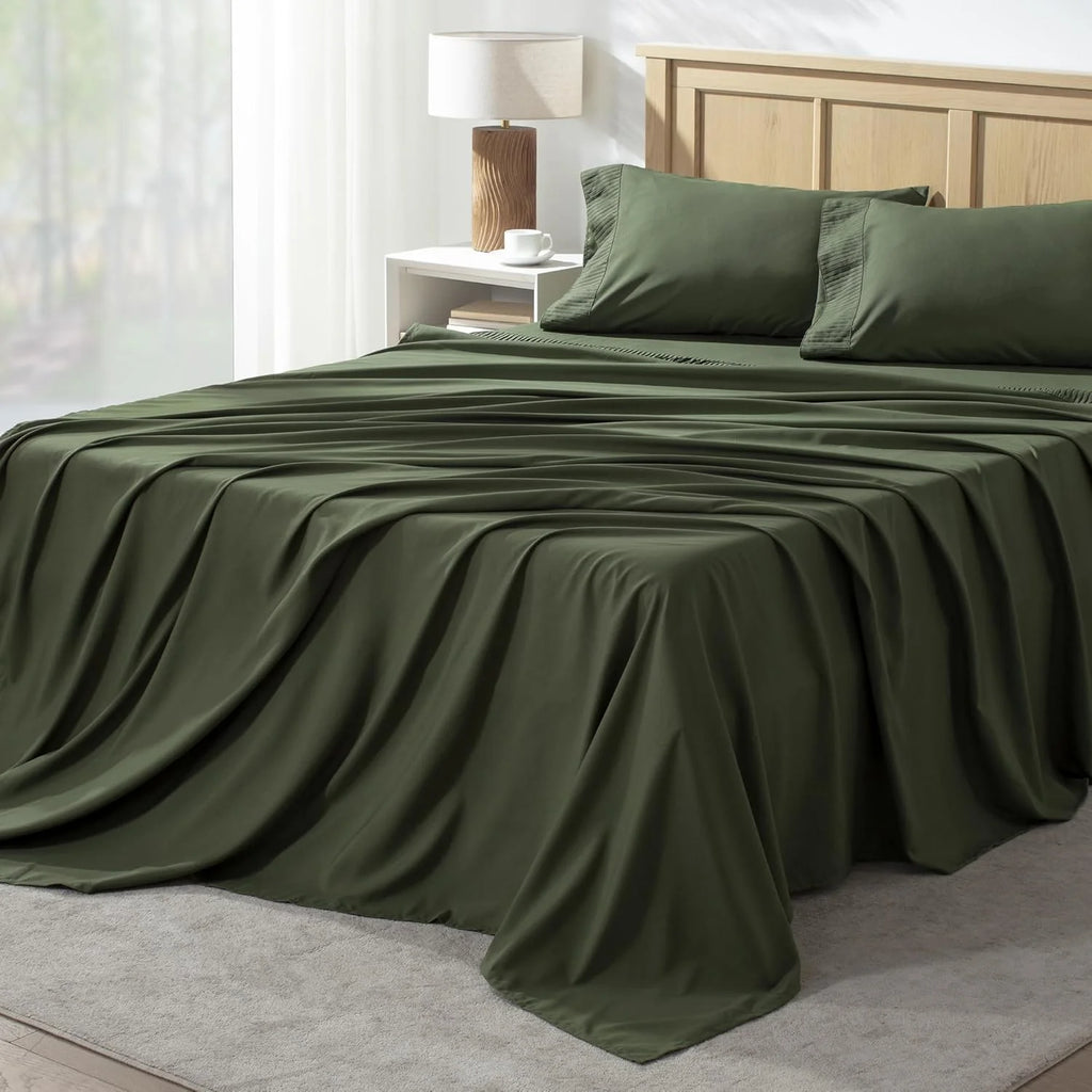 Emerald Green Microfiber Sheet Set California King 4 Pieces Deep Pocket B9270