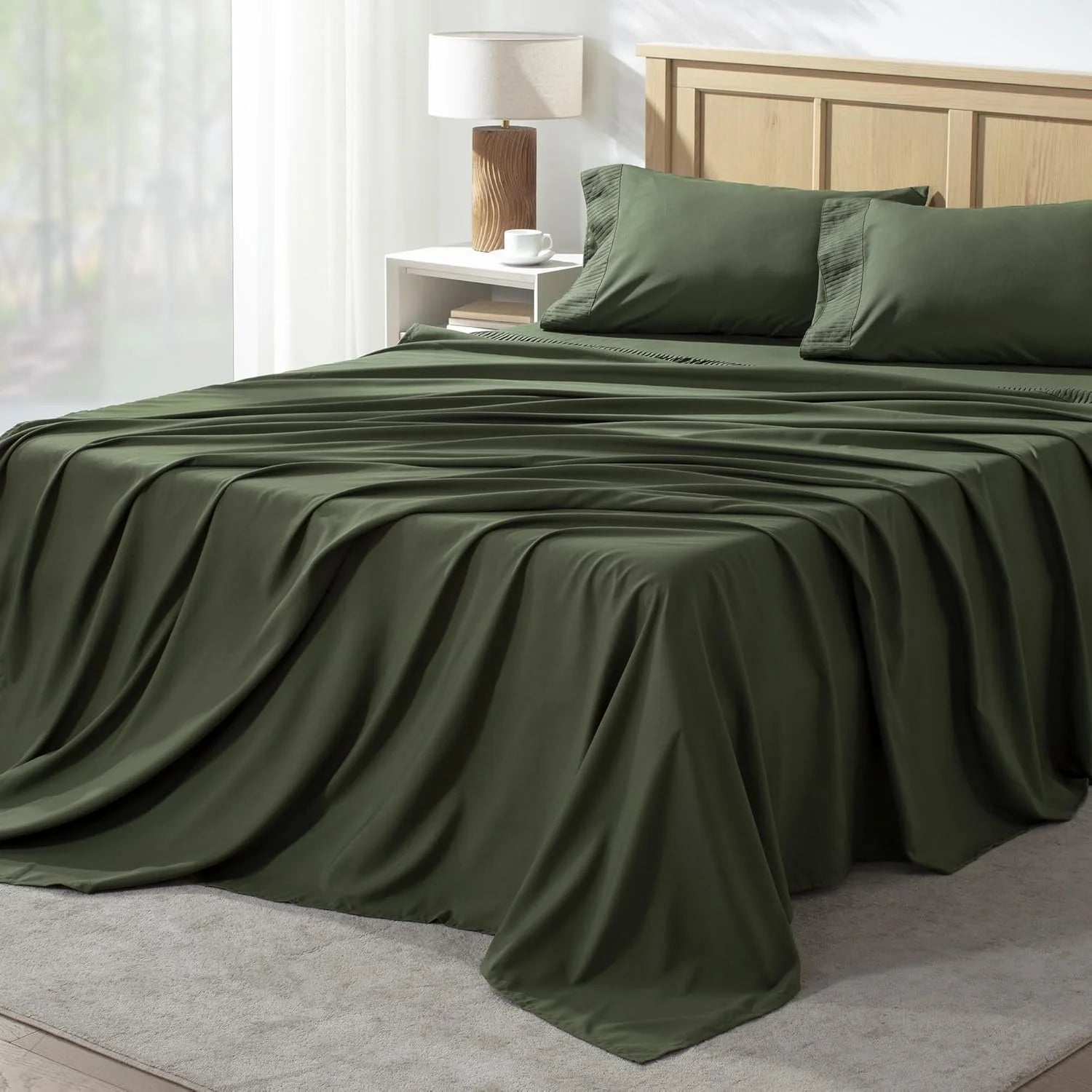 Emerald Green Microfiber Sheet Set California King 4 Pieces Deep Pocket B9270