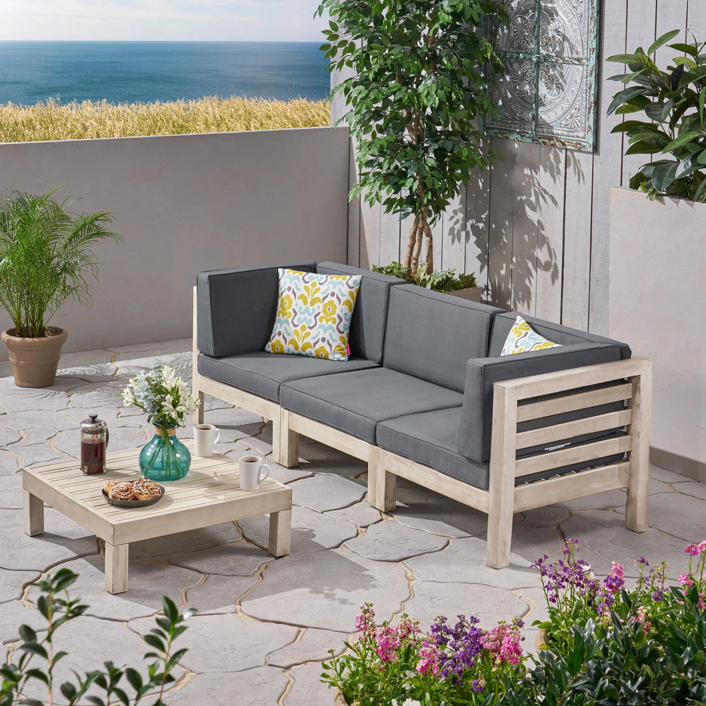 Gray Acacia Wood Sofa and Table Set with Cushions I72046
