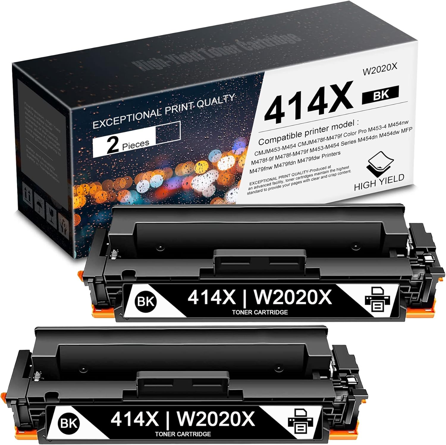 2-Pack Black High Yield 414X Toner Cartridge for HP Color Pro Printers M456