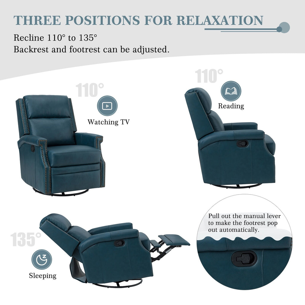 TURQUOISE Genuine Leather Swivel Recliner Set of 2 K81422
