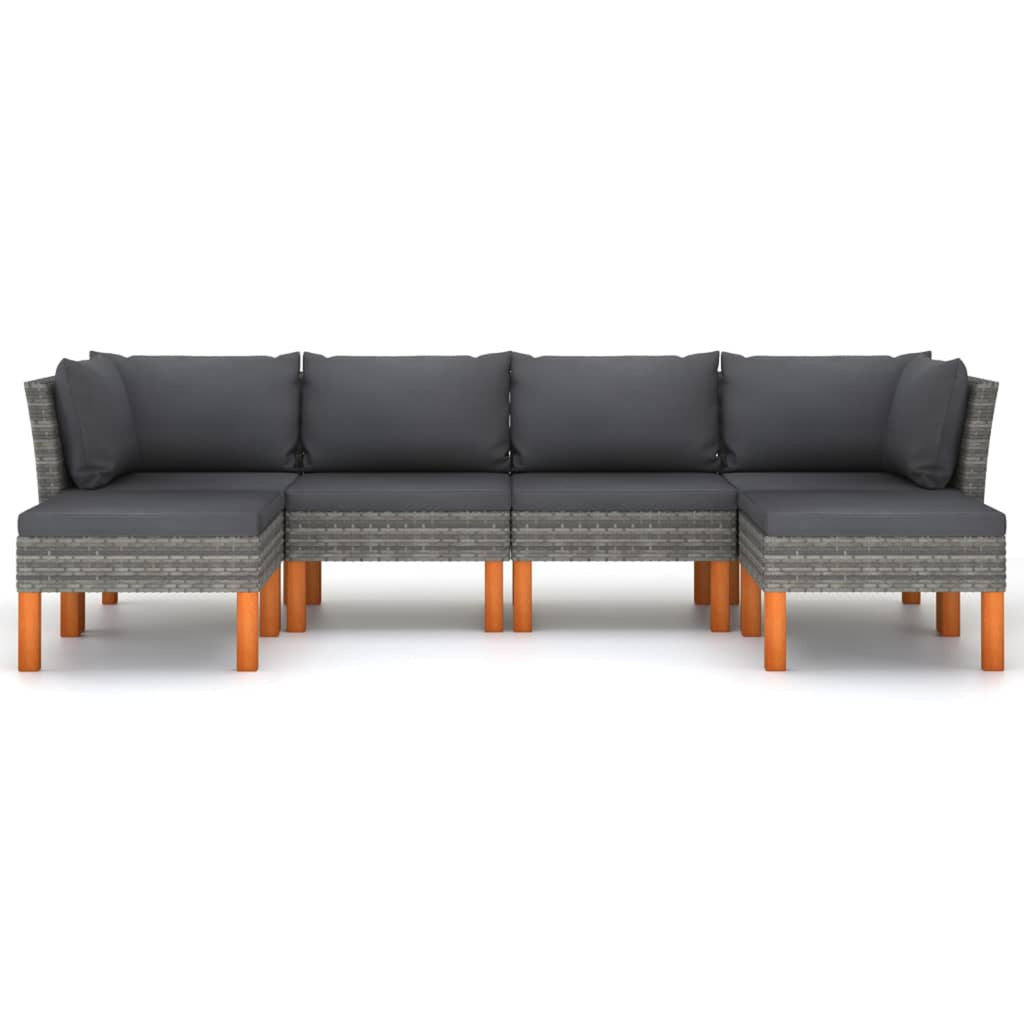 6 Piece Gray Poly Rattan Sectional Outdoor Furniture Set H173