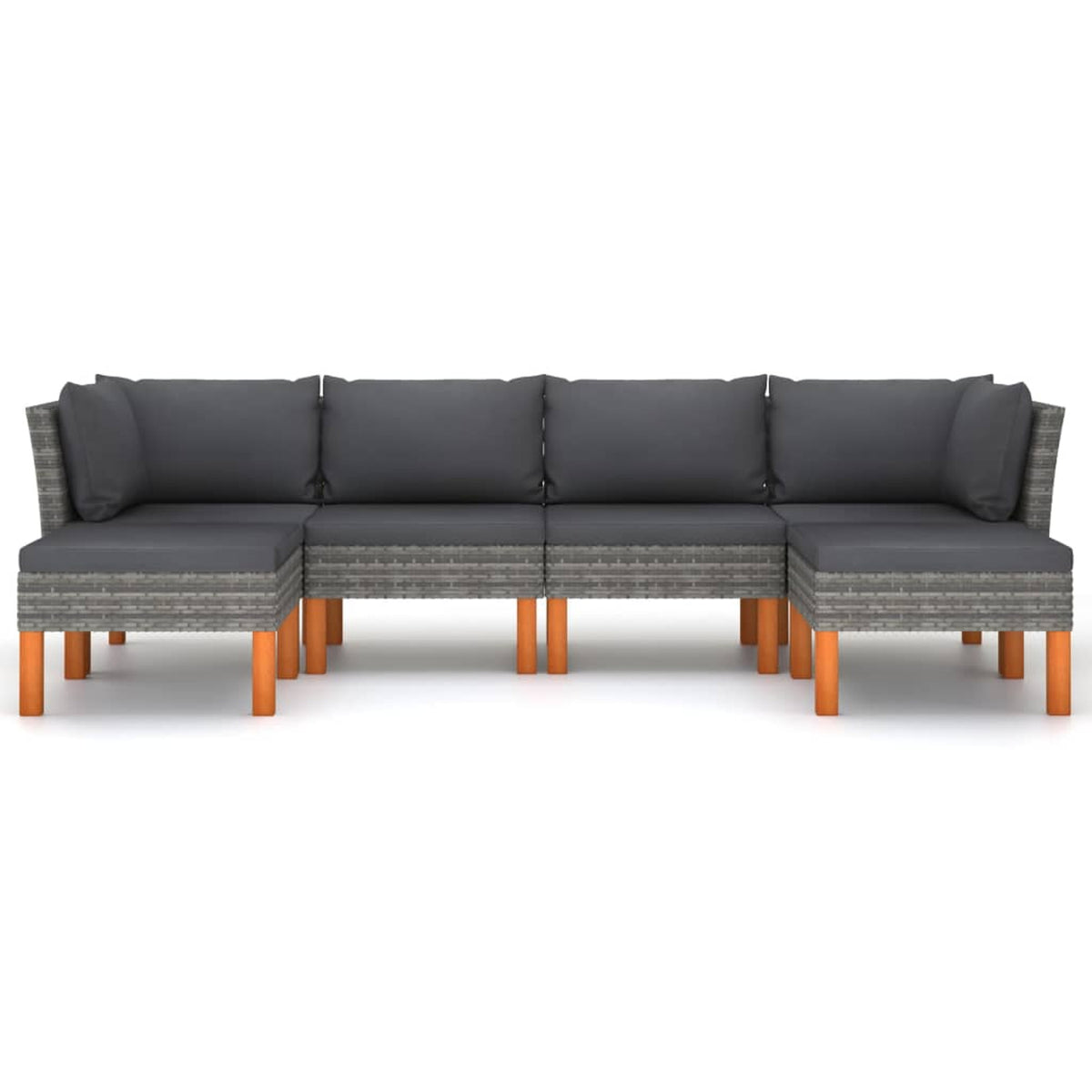 6 Piece Gray Poly Rattan Sectional Outdoor Furniture Set H173