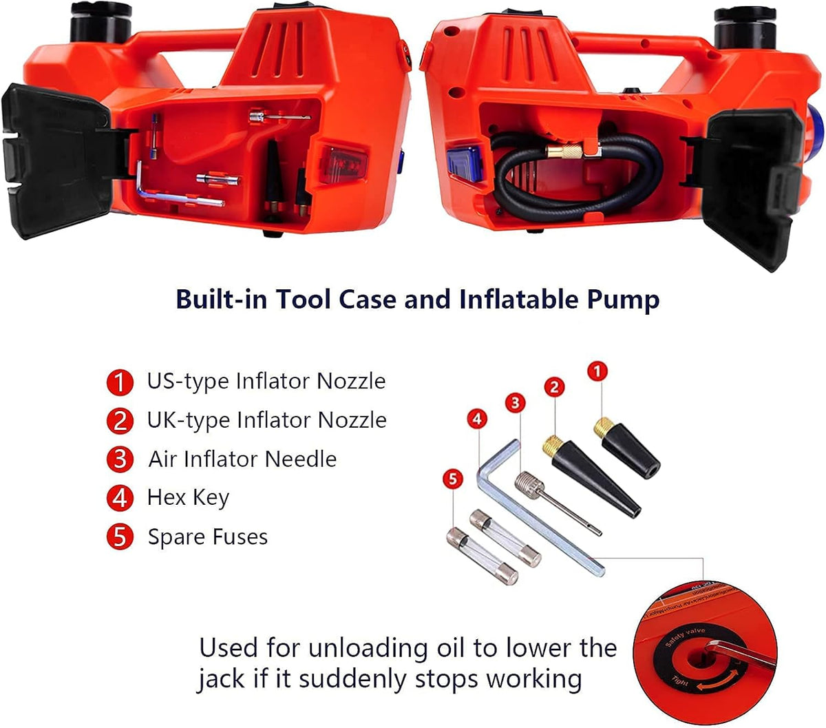 5 Ton 12V Electric Car Jack with Built-in Inflatable Pump O132063
