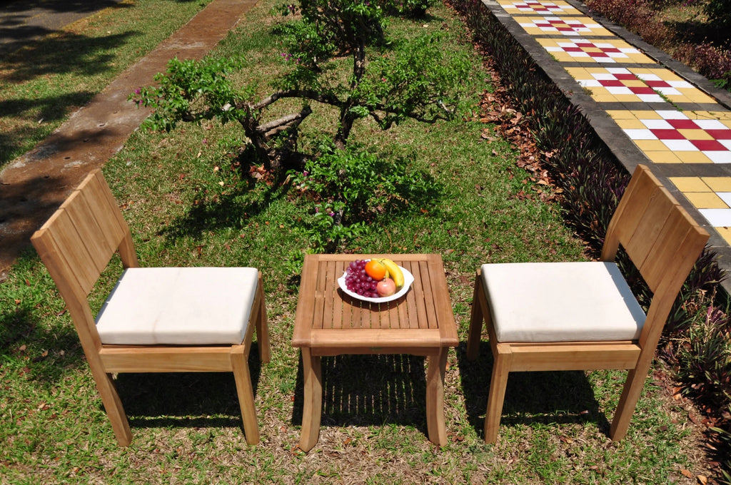 Teak 2 Seater 3 Pc Dining Set with Side Table and 2 Armless Chairs X4268