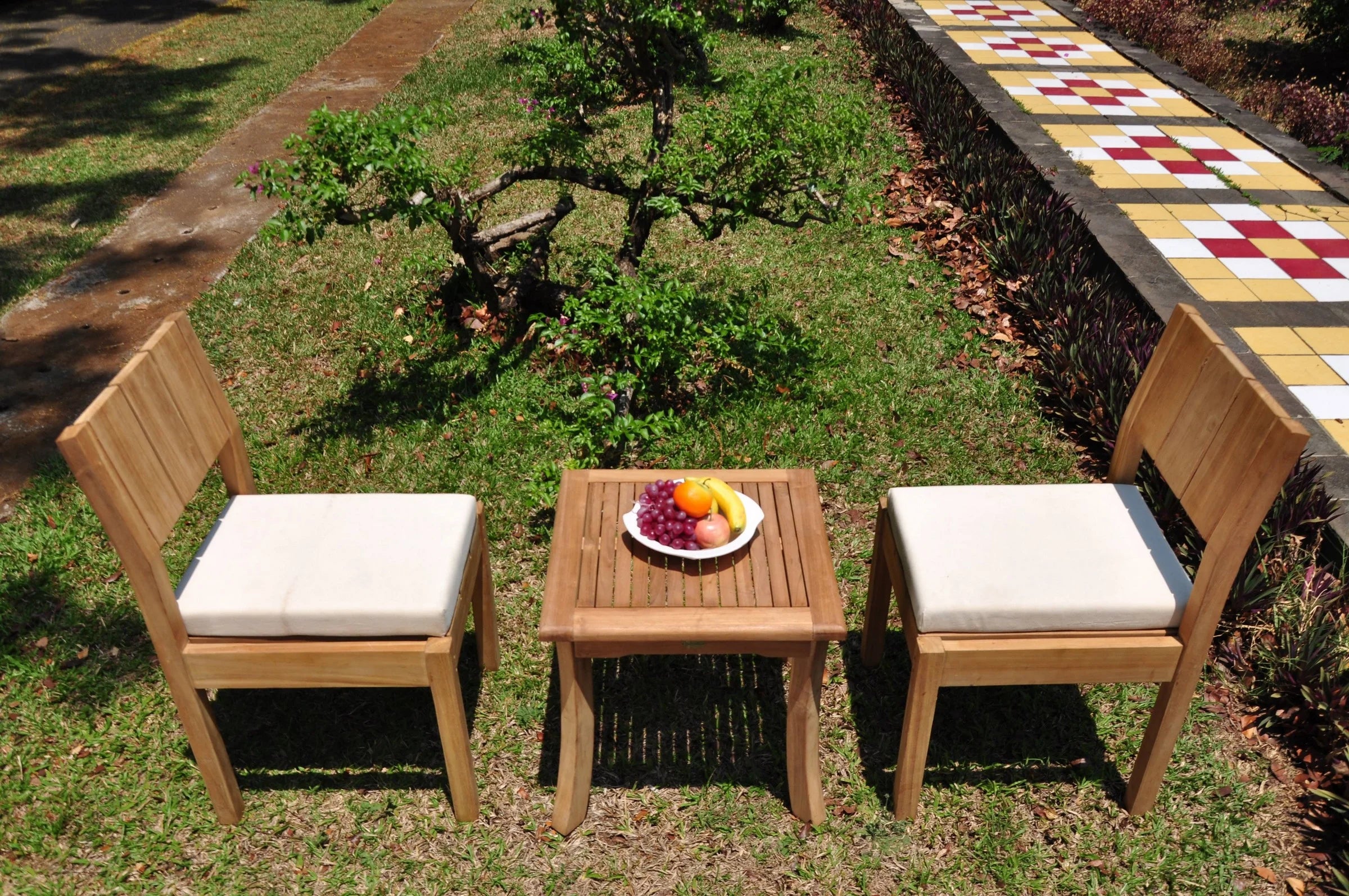 Teak 2 Seater 3 Pc Dining Set with Side Table and 2 Armless Chairs X4268