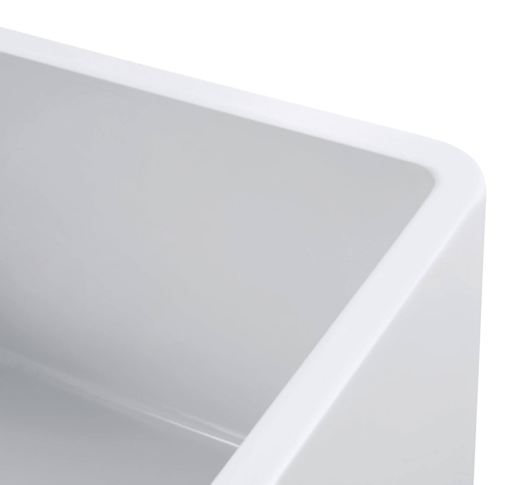 White 30 inch Farmhouse Fireclay Kitchen Sink with Grid and Strainer J664035