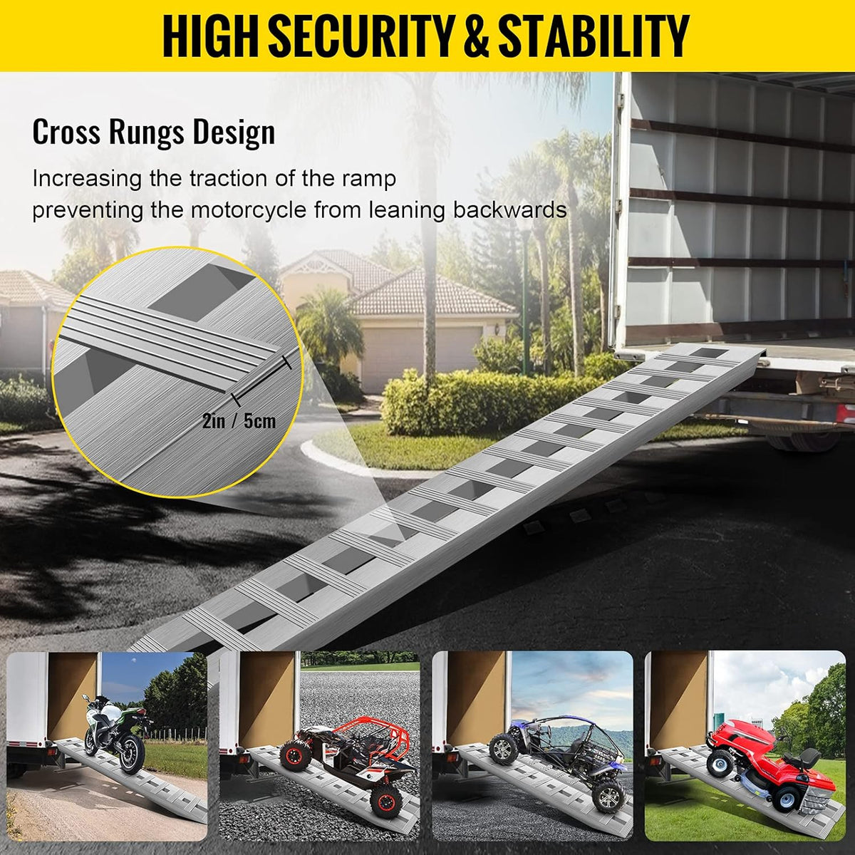 84'' X 15'' Aluminum Trailer Ramps 6000LBS Total Beavertail Hook End 1 Pair N4556
