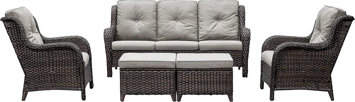 5 PC Brown Rattan Wicker Sectional Sofa Set with Ottoman Footrests K191