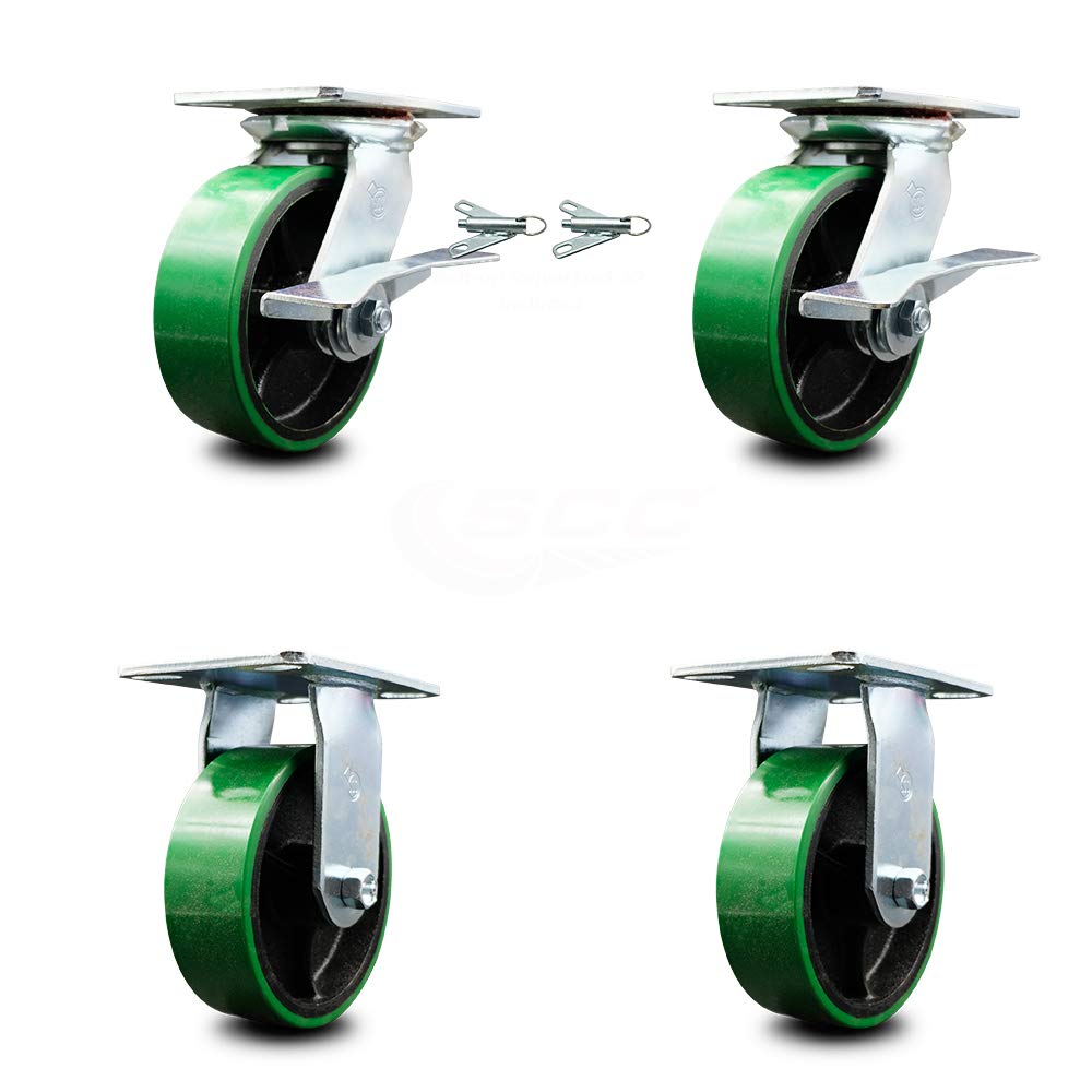 Set of 4 Polyurethane Swivel Casters with Green Wheels B40179